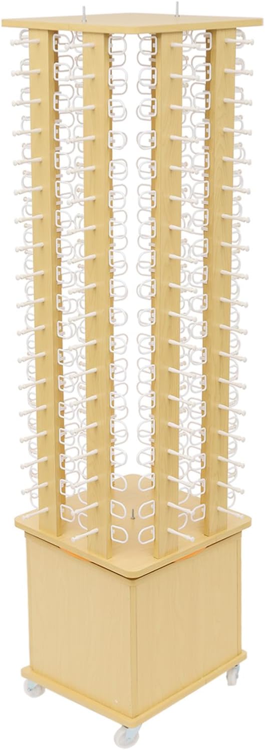 Sunglasses Display Stand, 144 Pairs Wooden 360° Rotating Sunglass Eyeglass Holder Organizer, Glasses Hanger Storage Rack for Retail Commercial Display, W14.6*H66.1in (Wood Color)