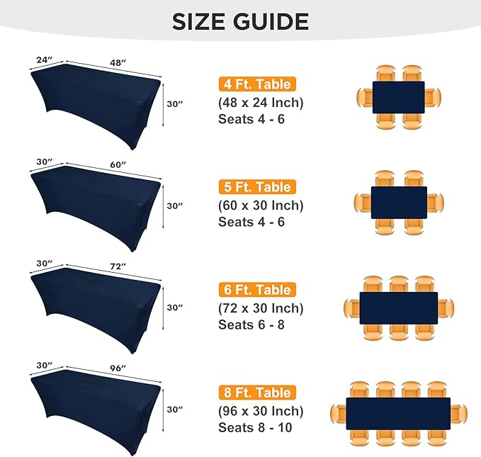 SEPARO 2 Pack 6 Ft Navy Blue Table Cover Fitted Rectangular Tablecloth Stretchable Fabric Table Cloth 6 ft Wrinkle-Free for Party Tradeshows Banquet Weddings Cocktail