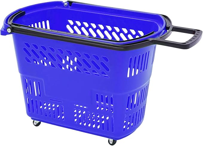 6PCS Shopping Carts with Wheels, 35L Portable Shopping Baskets Set with Handles Grocery Basket for Retail Store, Supermarket, Grocery |19" x 13.7" x 14" (Blue)