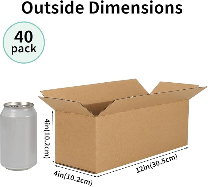 CRUGLA 40 Packs 12x4x4 Shipping Boxes for Small Business, Corrugated Cardboard Boxes Bulk for Shipping Packing Mailing