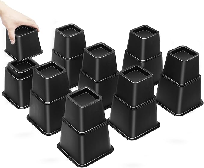 Bed Riser/Furniture Lift Bed/Bed risers/Furniture Lifter/Table risers/Frame Risers Create Under Bed Storage Heavy Duty for Furniture Height Adjustment (Black 8 Pack, 8 Inch)