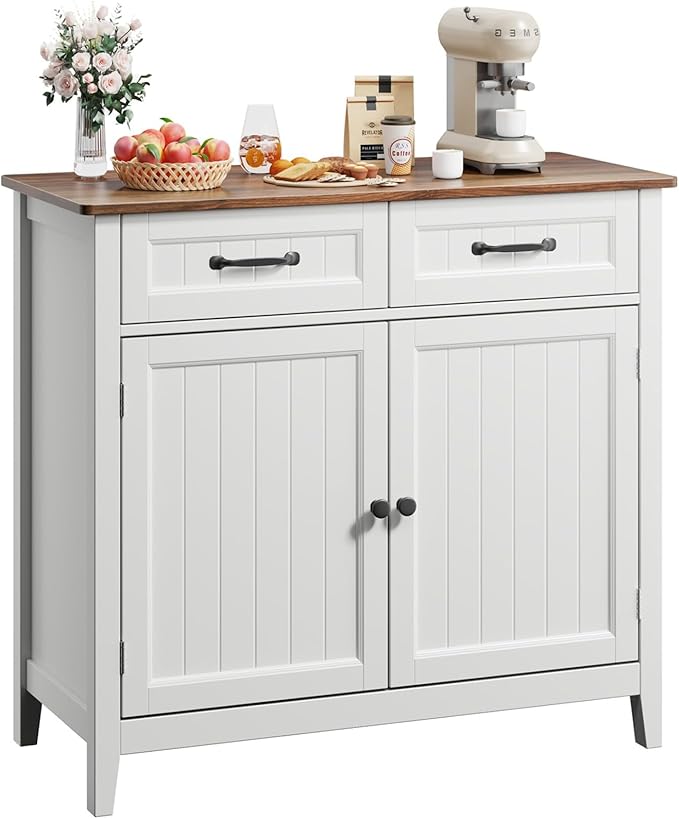 Gizoon Kitchen Sideboard Buffet Cabinet, 32'' H Large Kitchen Storage Island and Adjustable Shelf, Modern Coffee Bar Console Cabinet for Dining Room, Bathroom, Entryway, Retro