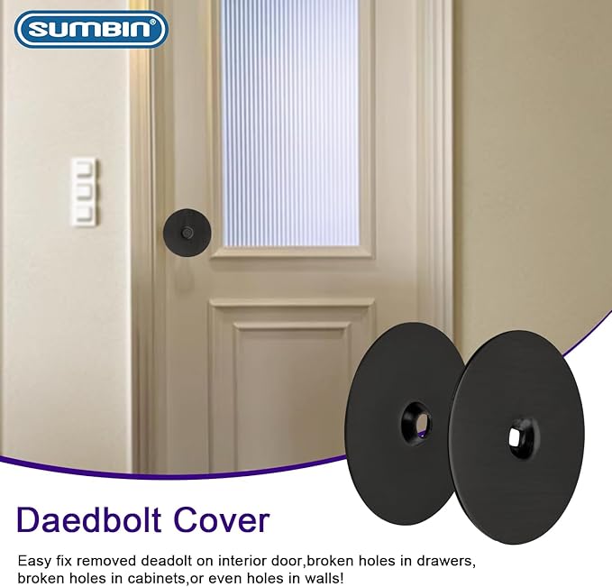 Door Hole Cover Plate Black, 2-5/8" Diameter Deadbolt or Door Lock Cover Plate in Matt Black Finish 1 Pack