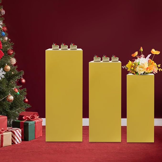 Cake Pedestal Stands for Party 3PCS Dessert Table Display Plinth Pillars Gold Square Pedestal Stands for Wedding Sculpture Display Column Decoration Cube (3PCS-Square-Gold)