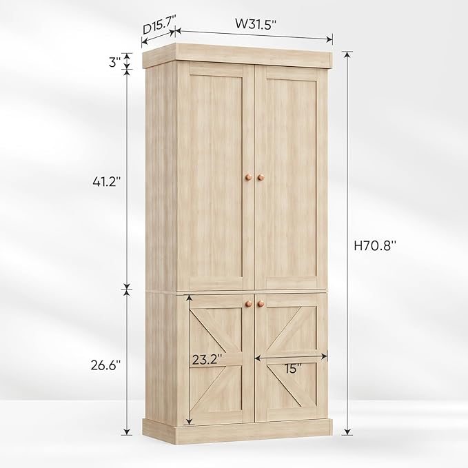 70.8" Tall Bookshelf with Doors, Farmhouse Modular Bookcase with 4-Tier Adjustable Shelves, Large Storage Cabinet for Home Office, Living Room, Brown, Set of 3