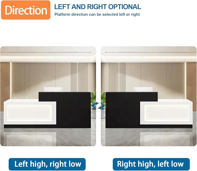 L-Shaped Reception Desk with Counter and Lockable Drawers and Storage Tall Modern Front Desk Reception Counter for Checkout Lobby Beauty Salon E Left 63inch/160cm