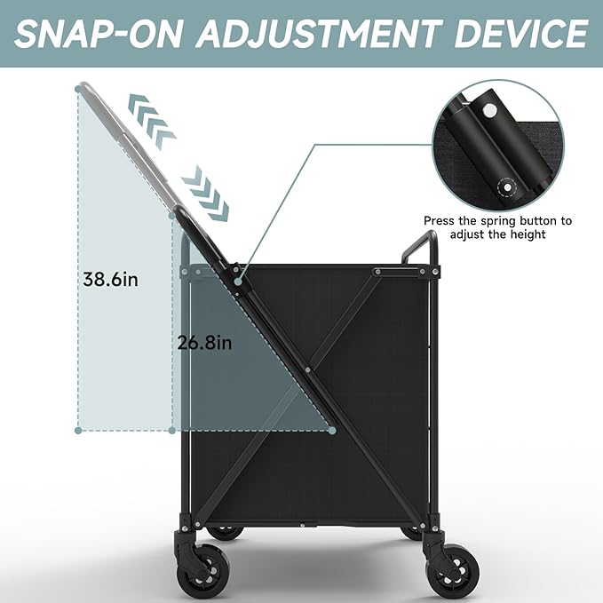 Folding Shopping Cart for Groceries, Grocery Cart on Wheels, 360°Rolling Swivel Wheels Portable Heavy Duty Utility Cart for Shopping, Grocery, Laundry (X-Large)