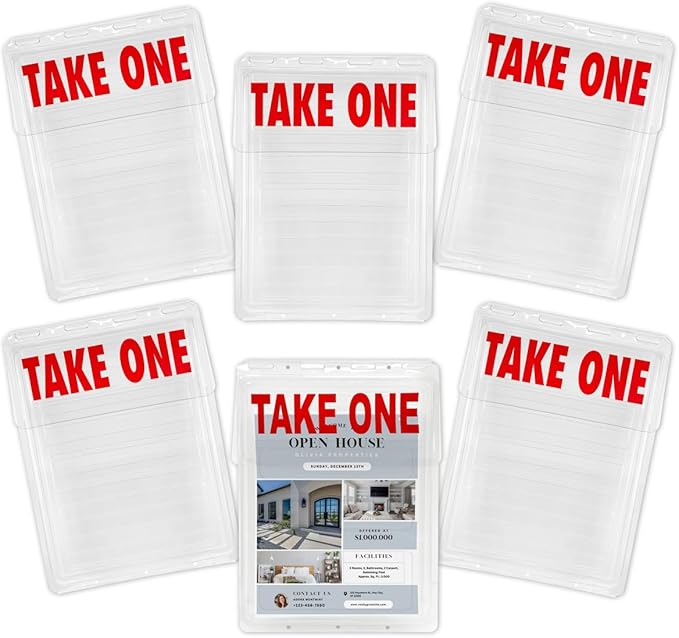 Calendars and More, Inc. Outdoor Real Estate Brochure Holder – Clear PETE Plastic Take-One Box with Snap-Shut Lid – Holds Up to 200 Flyers or Brochures (6)