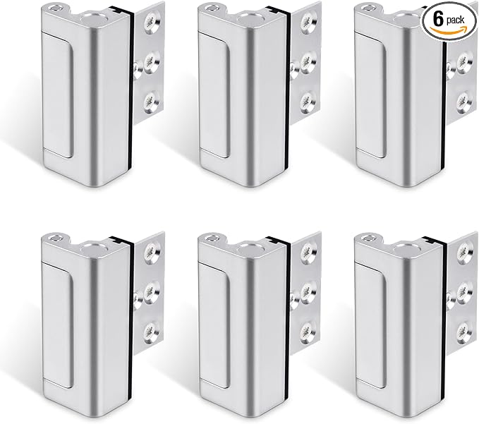 6PACK Home Security Door Reinforcement Lock Childproof, Add High Security to Home Prevent Unauthorized Entry, Aluminum Construction Finish, Frame Lock, Silver