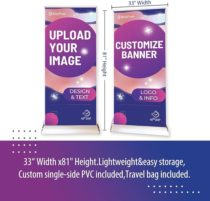 BillyPrint Custom Premium Retractable Banners 33x81in with Wide Base Stand & Padded Travel Bag, Customizable Roll Up Banner - Fast Delivery - 1 unit