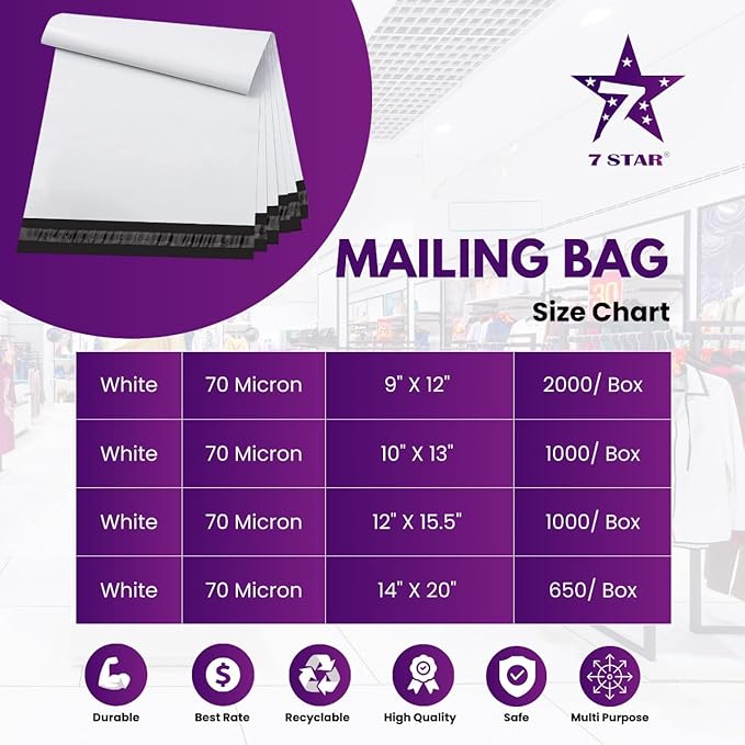 7STAR 14x20 Poly Mailers, 650 Count – 2.75 Mil Self-Sealing Waterproof Tear-Resistant Shipping Bags for Clothing, Packaging, and E-Commerce