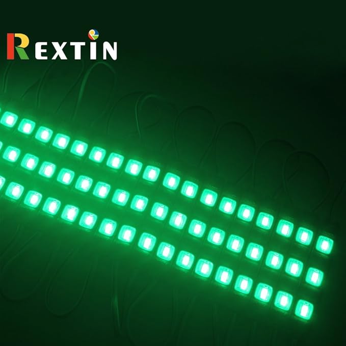 REXTiN Super Bright 200pcs 3 LED Module Green 5050 SMD 66-72LM Each Module Waterproof Decorative Light for Letter Sign Advertising Signs with Tape Adhesive Backside