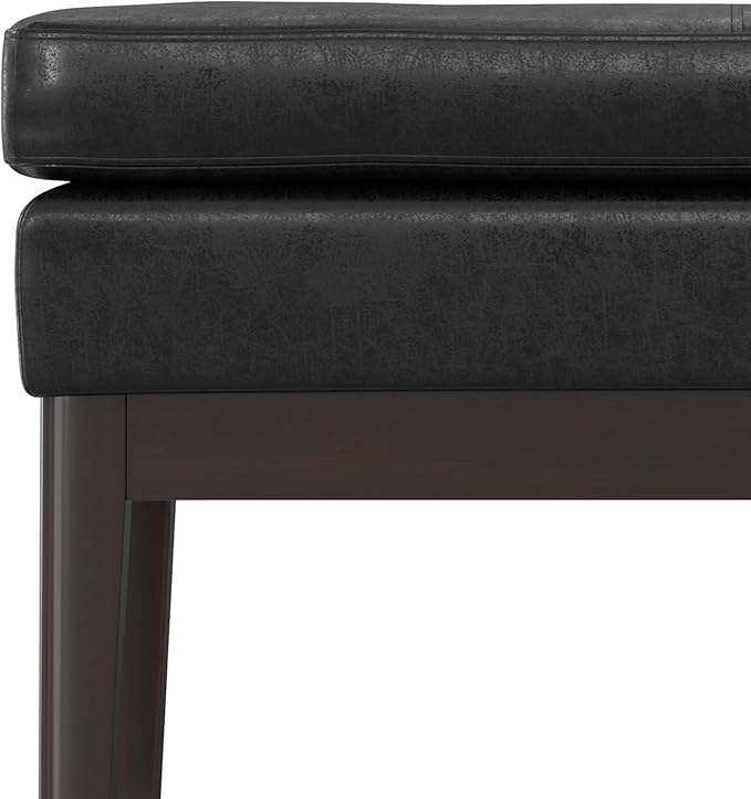 SIMPLIHOME Carlson Small Ottoman Bench - 27 inch Wide Upholstered Woven Fabric Rectangle Ottoman in Distressed Black, Mid Century Modern Bench for Bedroom or Living Room with Padded Seat