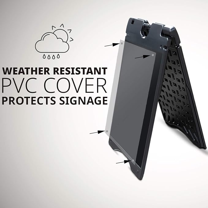 Jumbl A-Frame Signboard 22” x 28” Display Surface – Large Outdoor Sandwich Board w/Weather Resistant PVC Sign Protector & Sand Fill Holes – Dual Signage Stand for Storefront Sidewalk Curb (Black)