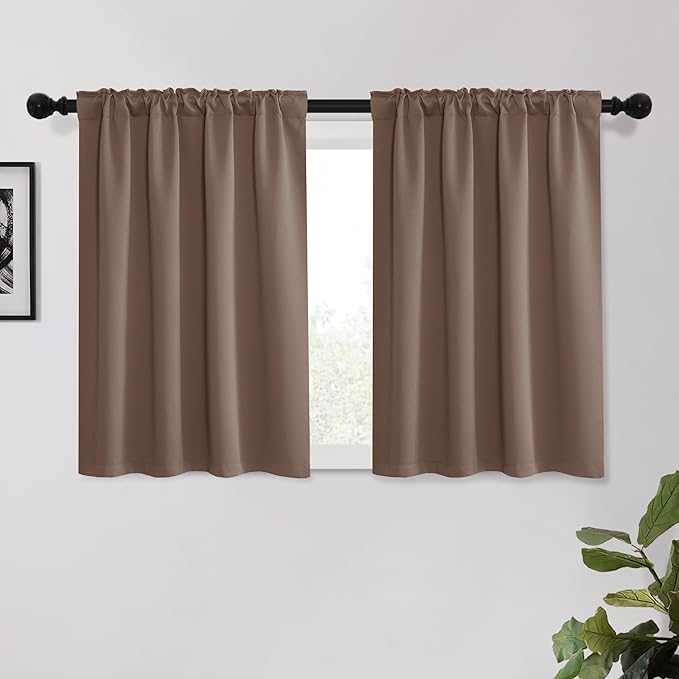KGORGE 45 inch Curtains for Small Window, Privacy Room Darkening Drapes Thermal Insulation Noise Reducing Curtains for Bedroom Kitchen, Back Tab Rod Pocket, W52 x L45 inches, Mocha, 2 Panels