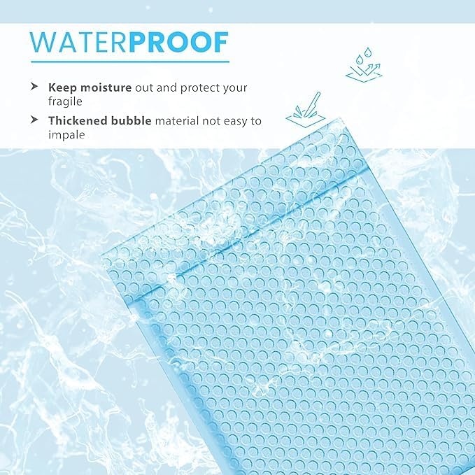 Light Blue 10x13 Inch Poly Bubble Mailers |Self Seal Padded Envelopes for Thick books | Cushioned Bubble Mailer | Usable Size 9.5x13 Inch | Waterproof Lightweight Mailing Shipping Bags | 100 Pack Bulk