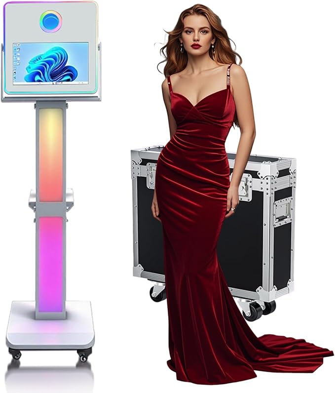 Photo Booth Machine 15.6 inch Selfie Portable Touch Screen Photobooth with RGB Light,Mirror Photo Booth with Flight Case for Wedding Party Events (Photo Booth Machine)