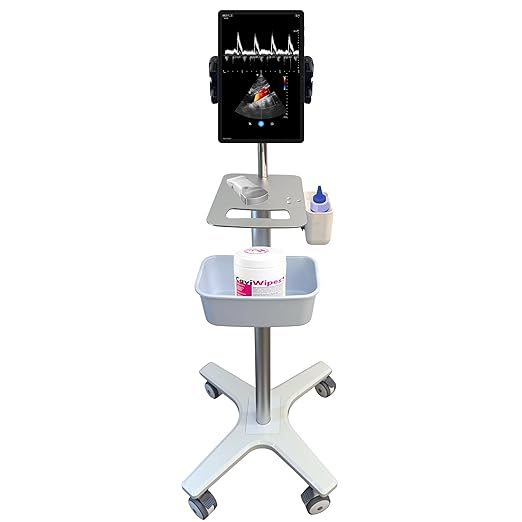 Medical Mobile Cart Stand with Storage Tray, Rolling Trolley for iPad and Tablet, Metal Frame with Lockable Wheels