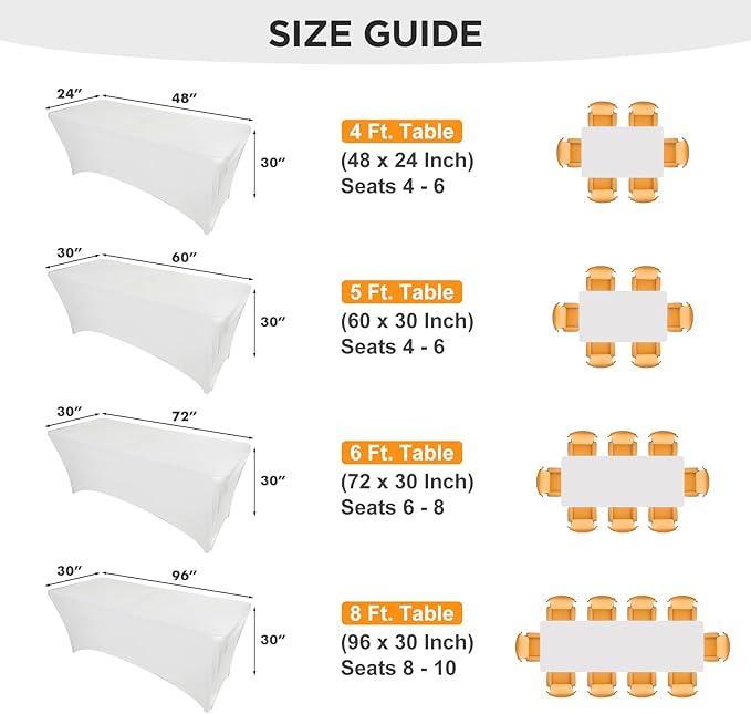 Spandex Table Cover 2 Pack 5FT White Fitted Tablecloths,Washable Wrinkle Resistant Stretch Table Cloth Rectangle for Party Hosting Supplies,Wedding Decorations,Vendor Display,Banquet