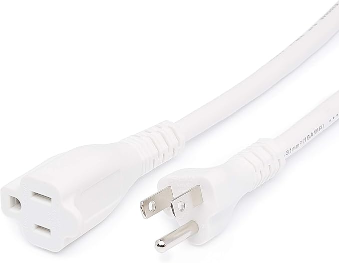 Amazon Basics Extension Cord, 13 Amps, 125V, 3 Foot, White - Pack of 2