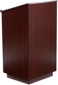 45.5" Tall Podium with Locking Cabinet, Shelf, 25" Angled Surface with Lip (Mahogany)