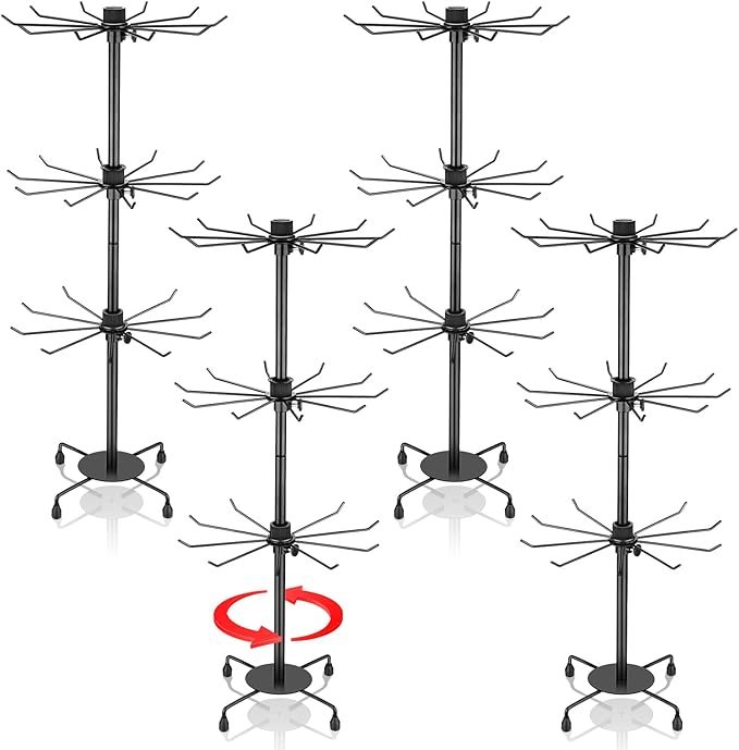 4 Pcs Spinning Jewelry Display Stand 3 Tier Rotating Keychain Earring Retail Rack Adjustable Fashion Counter Jewelry Tree Display Holder Organizer for Women Men (Black)