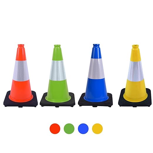 8 Pack 18 Inch Blue Durable Training Cones with Black Base, Playground Boundary Markers, School Events, Driveway Safety, Sports Use (8, Blue, 18 Inch)
