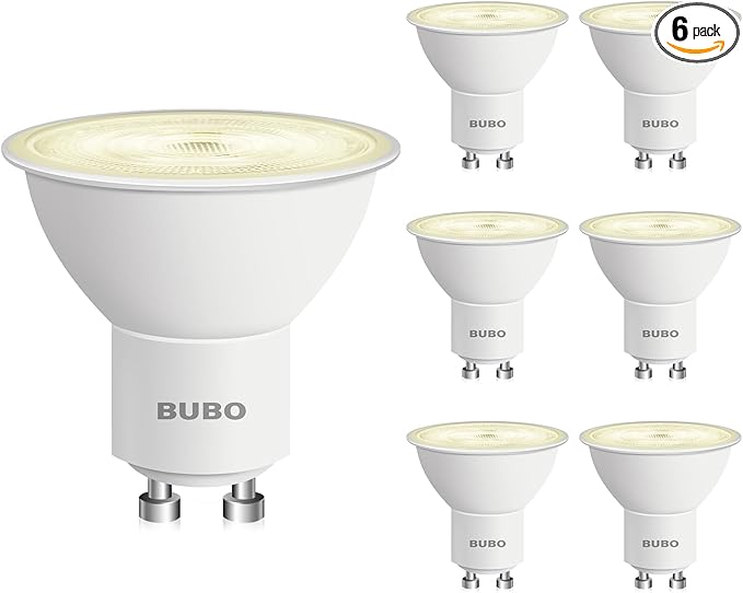 BUBO GU10 LED Bulb 6W Equivalent 50W, 2700K Soft White 650 Lumens, Non-Dimmable GU10 Bulb Replacement for Track Lighting, MR16 LED Bulb for Kitchen, Range Hood, Living Room, Bedroom, 6 Pack