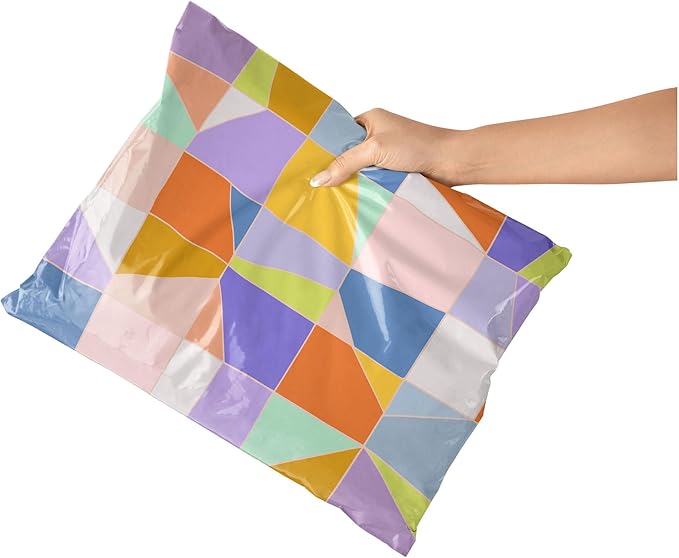 Poly Mailers 10x13 – 100 Pack – Printed Recyclable Shipping Envelopes for Small Business Packaging, Self Sealing Mailing Bags – Pastel Mosaic Multi Color Design