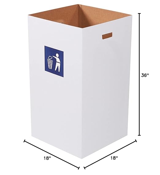 BOX USA 50 Gallon 18" L x 18" W x 36" H 10-Pack Cardboard Trash Cans and Recycling Bins, Reusable or Disposable Pop Up Garbage Boxes for Parties, Outdoor Events, Heavy Duty, Waste