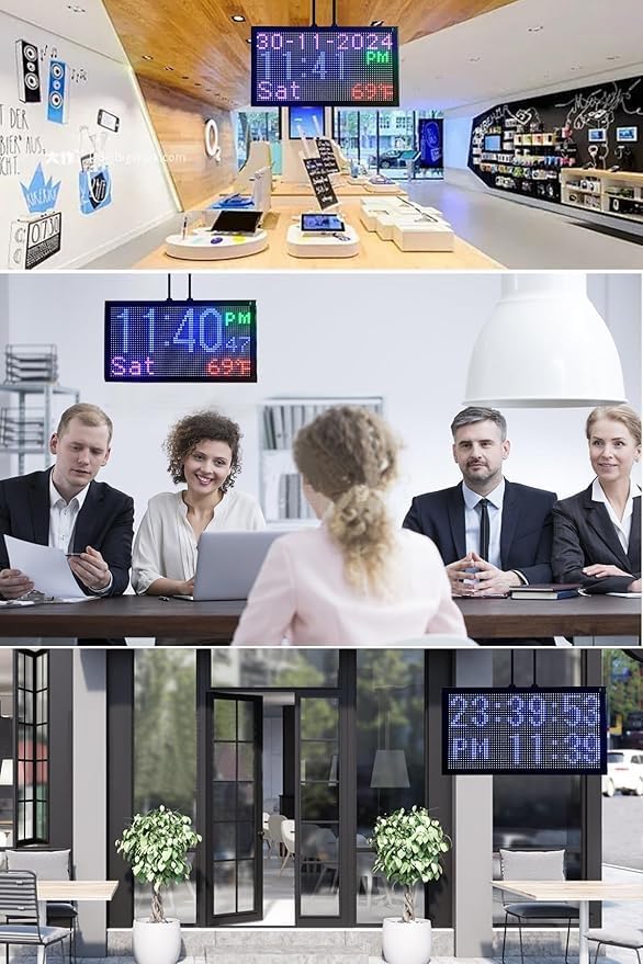 Commercial LED Open Closed Sign, 16.5x 9 inch Calendar & Temperature Display, Auto ON/OFF Timer, Waterproof for Outdoor, Ideal for Store Front, Shop Window, Glass Door, Retail, Bar, Salon, Cafe Business