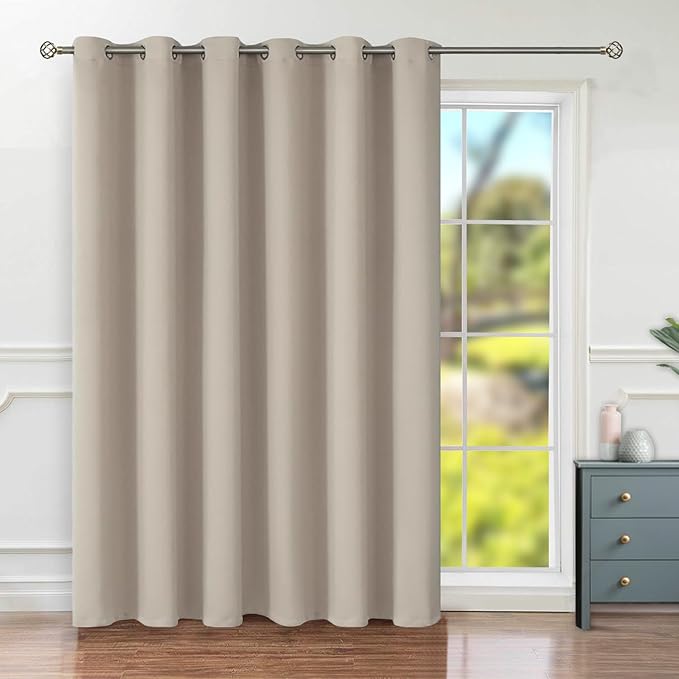 BGment Sliding Door Curtain 96 Inch Length, Extra Wide Room Darkening Curtain for Living Room Thermal Insulated Privacy Noise Cancelling Room Divider Drape, 1 Panel, Camel, 120 Wide