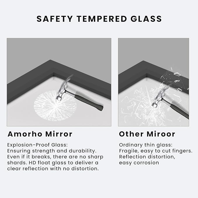 Amorho Black Bathroom Mirror, 28x36 Inch Thick Metal Framed Wall Mirrors for Over Sink, Bedroom, Living Room, Entryway, Rectangle Wall-Mounted Mirrors(Horizontal/Vertical).