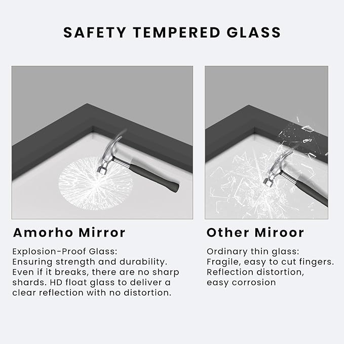 Amorho Bathroom Mirror Black, 72X32 Inch Thick Metal Framed Wall Mirrors for Over 2 Sinks, Bedroom, Living Room, Entryway, Large Rectangle Wall-Mounted Mirrors.