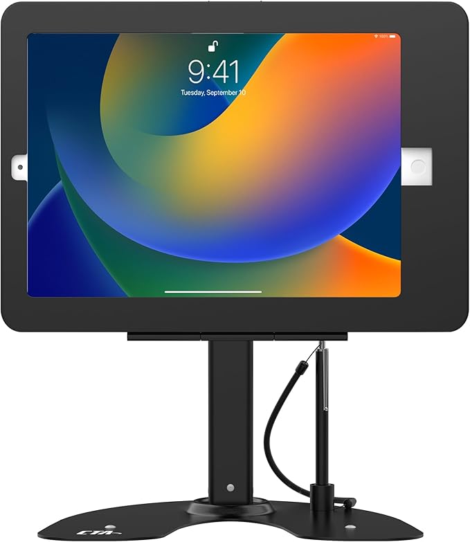 CTA Digital Dual Kiosk Stand – CTA Dual Security Kiosk Stand with Locking Case, Cable, and 360-Degree Rotating Base – Compatible with iPad 7th/ 8th/ 9th Gen 10.2-inch, iPad Air 4, (PAD-ASKB10) – Black
