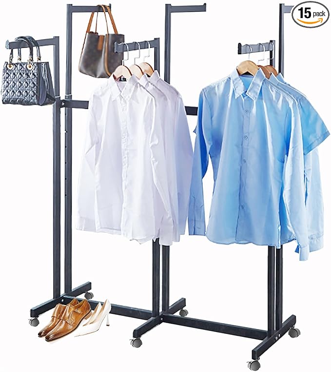 Floor Standing Metal Garment Rack - Heavy Retail Display Racks With Wheels, 6 Arms Clothing Rack, Square Tubing Portable Shirt Racks, Merchandise Display For Hanging Clothes (Black)