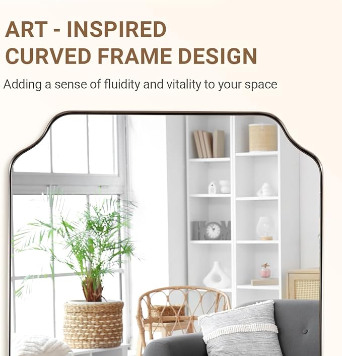 ANDY STAR 18" x 48" Chrome Full Length Mirror, Large Rectangle Bathroom Mirror, Full Body Wall Mirror with Scalloped Corner Decorative for Bedroom, Living Room (Horizontal or Vertical)