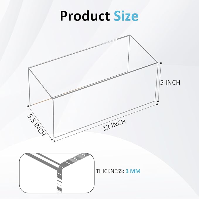 Acrylic Shelf Riser 12x5.5x5 pack of 2, Countertop Acrylic Display Storage Organizer for Funko Pop Figure, Cosmetics, Bags, Shoes, Toys, Collectibles, 12x5.5x5 Inch