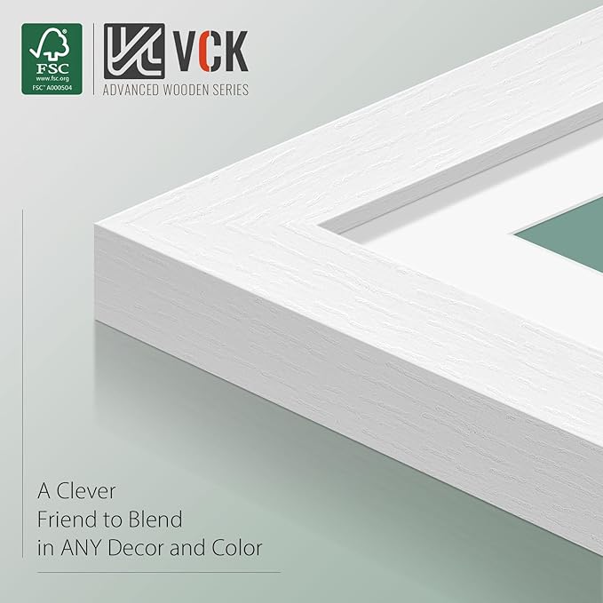 VCK 12x16 Picture Frame 2 Pack - White, High-End Wood Poster Frames with Tempered Glass, Display 8.5x11 Photo with Mat or 12x16 without Mat, Art Gallery-Quality, Wall Hanging, White