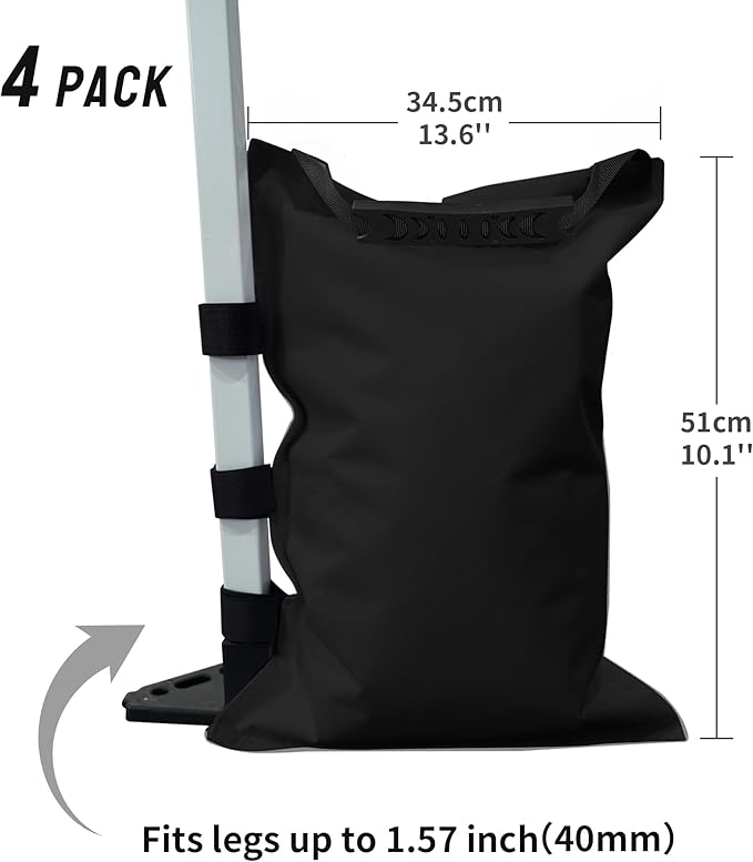 CROWN SHADES Sand Bags for Canopy Legs (150 LBS) Sandbags for Weight, Canopy Weights, Pop Up Tent Weights Bags, Black (Unfilled)