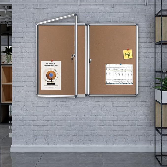 VIZ-PRO Tamperproof Lockable Cork Noticeboard Class 1 Aluminium Framed 36x24 Inches