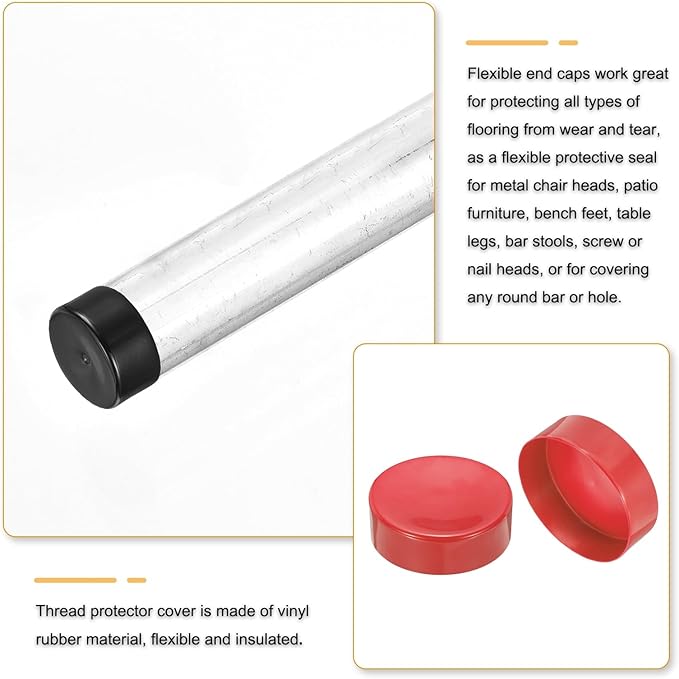 uxcell 4pcs Rubber End Caps 160mm(6.3 Inch) ID Vinyl Round End Cap Cover Screw Thread Protectors Red, 50mm Height