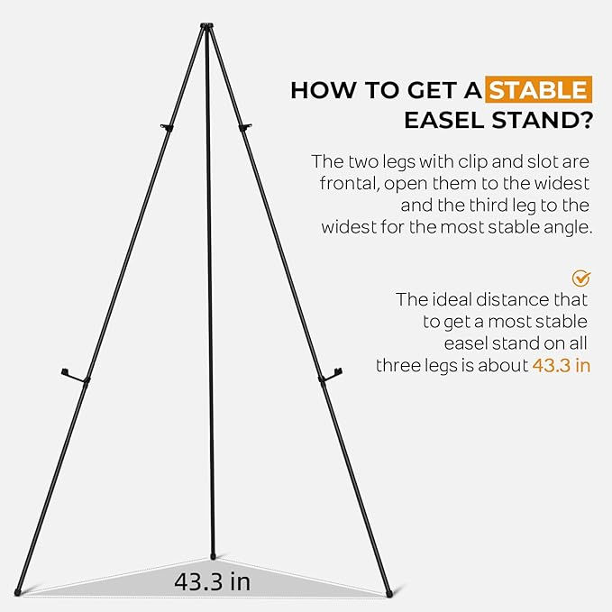 Nicpro Art Folding Easels for Display, 2 Pack 63 Inches Metal Floor Easel Stand Bulk Tripod Black Collapsible for Sign Artist Poster Wedding | with Carry Bag