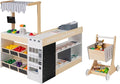 HONEY JOY Kids Grocery Store Playset, Wooden Market Stand Play Store with Canopy & Shopping Cart, Toddler Supermarket Checkout Stand w/Blackboard & Accessories, Grocery Store Pretend Play (Natural)