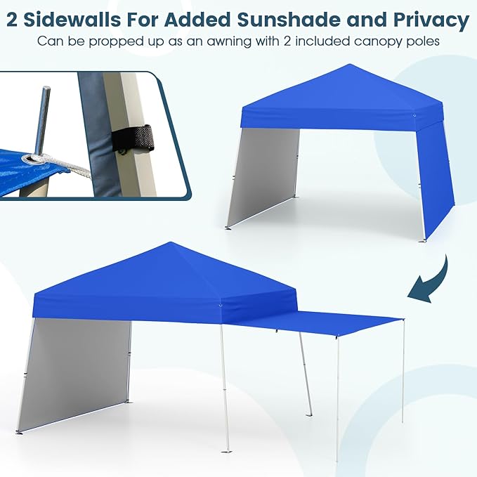 Tangkula 10x9.2 Ft Pop up Canopy with Sidewalls, UPF50+ Outdoor Tent with 8 Stakes, 4 Wind Ropes, Carry Bag, Portable Canopy Tent with Awnings for Camping, Patio, Market