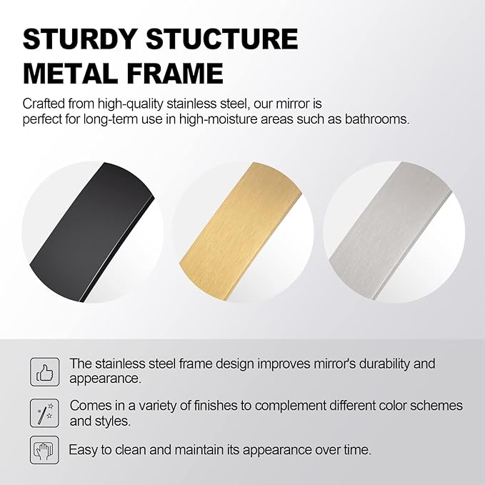 ANDY STAR 24x48 Chrome Bathroom Mirror, Oblong Silver Mirror with Stainless Steel Metal Frame, Oval Vanity Mirror for Over Sink, Modern Anti Rust Wall Mounted