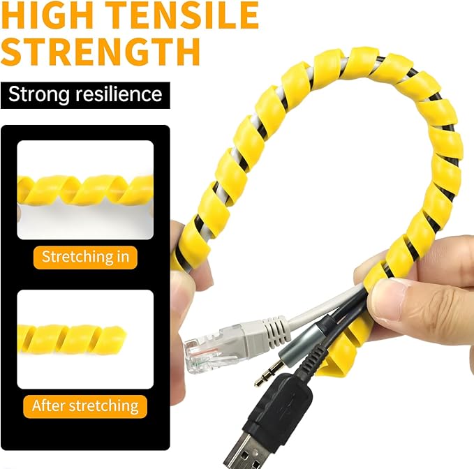 Spiral Cable Wrap, 16.4ft, 33ft Wire Protection Sleeve Cover Cable Organizer Pipe Flexible Spiral Wrap Winding Tube Prevent Cat from Chewing Cables (Yellow, 10mm (3/8")-33ft)