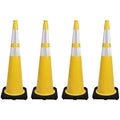 4 Pack 36 Inch Yellow PVC Safety Cones with Black Base, Extra Tall Traffic Cones for Road Construction, Garage Entrance, Outdoor Events (4, Yellow, 36 Inch)