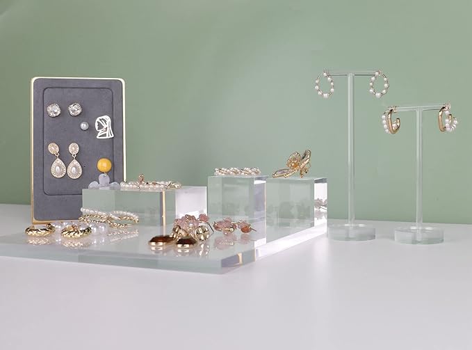 GemeShou 2pcs Acrylic earring display risers, Jewelry display riser stand, clear ring risers for display selling【2pcs 1.57 L x1.57 W x1.57 H inch】
