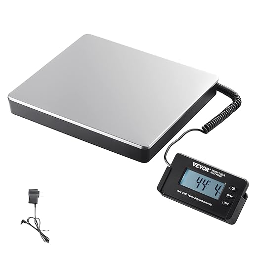 VEVOR Digital Shipping Scale, 440 lbs x 1.7 oz. Heavy Duty Postal Scale with Timer, Tare Function, HD LCD Screen Portable Package Scale for Luggage, Home, Post Office, AC/DC Powered, FCC Listed